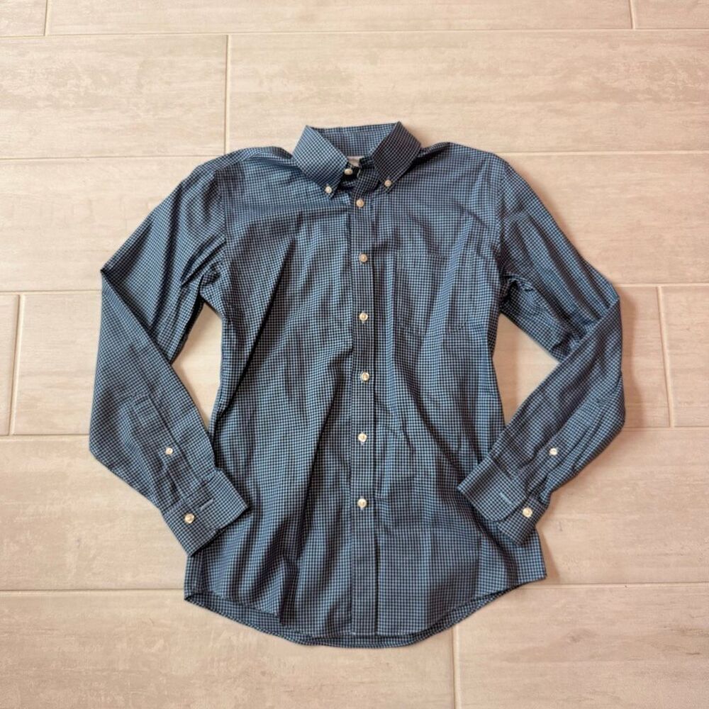 Brooks Brothers Long Sleeve Shirt Regent Fit White Blue Small Neck Plaid